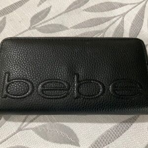 bebe black wallet with gold zipper